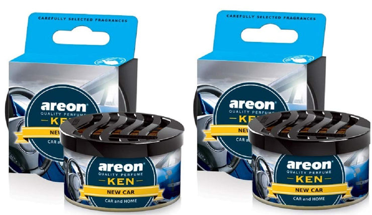 AREON Ken Car Air Freshener New Car Smell Scent Tin Adjustable Vented Lid Multi Pack of 2