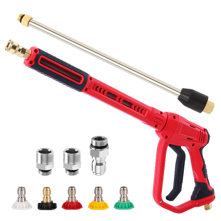 Pressure Washer Long Gun, with Replacement Wand Extension, 5 Nozzle Tips, M22 Fitting and Quick Connector, for Cleaning Cars，Walls and Windows