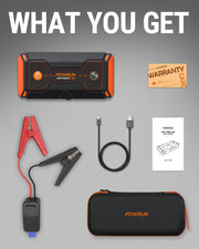 Powrun P-ONE Jump Starter, 2000A Portable Jump Box - Car Jump Starter Battery Pack for up to 8.0L Gas and 6.5L Diesel Engines, 12V Battery Jump Starter with Carry Case (Orange)