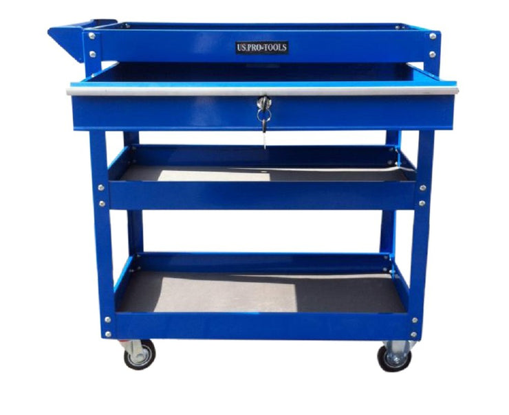 US PRO Tool cart Tool Trolley Workstation Tool Box Cabinet Blue with Lockable Ball Bearing Drawer