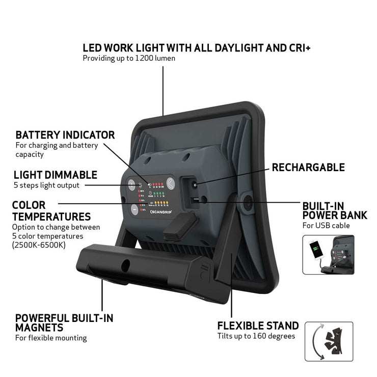 Scangrip MultiMatch R - Powerful and Handy Lighting Solution for Painting Industry, 1,200 Lumen LED Work Light