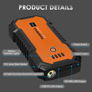 GOLDGE Car Jump Starter Kit, 32000mAh External Battery Charger 2000A Peak 12V Portable Battery Booster Automatically Alarm Flashlight with Protection Case for up to 6L Gasoline 3.5L Diesel Engines