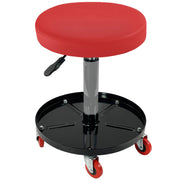 Adjustable Pneumatic Rolling Mechanic Stool with Removable Tool Tray, 5 Universal Casters, and Swivel Padded Chair for Garage, Workshop, and Auto Repair Shop, Red