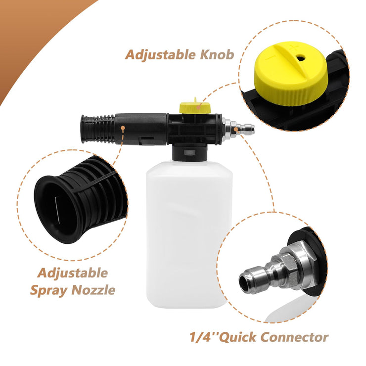 Fai Top Snow Foam Lance, 1/4" Quick Connector,Bottle Foam Cannon Compatible with 1/4" Quick Connect Pressure Washer Jet Car Wash Gun