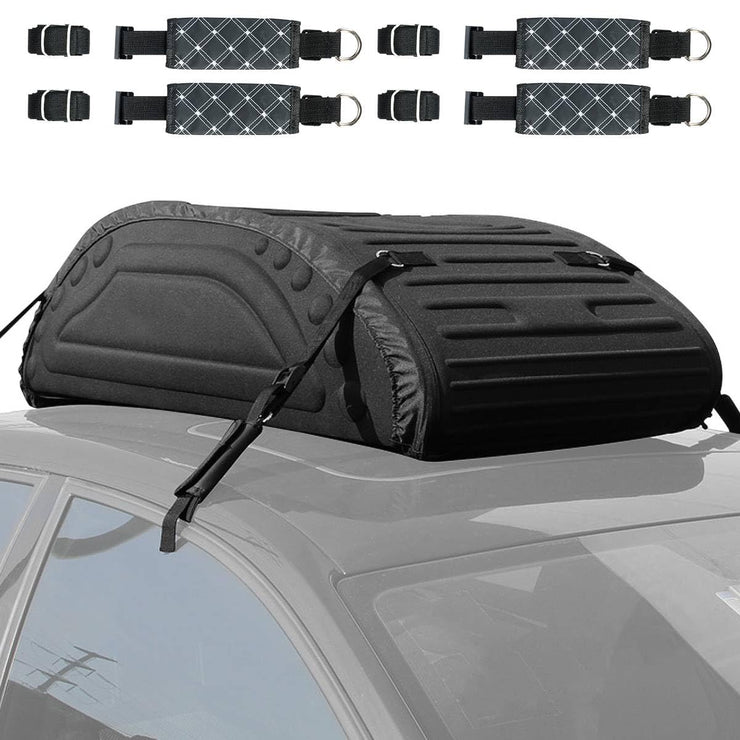 TANGZON 14 Cubic Feet Car Roof Box 400L Foldable Car Top Roofbag with Storage Bag 4 Reinforced Straps Anti Slip Bottom Waterproof Hard Rooftop Cargo Carrier Storage Box for Tents Luggage