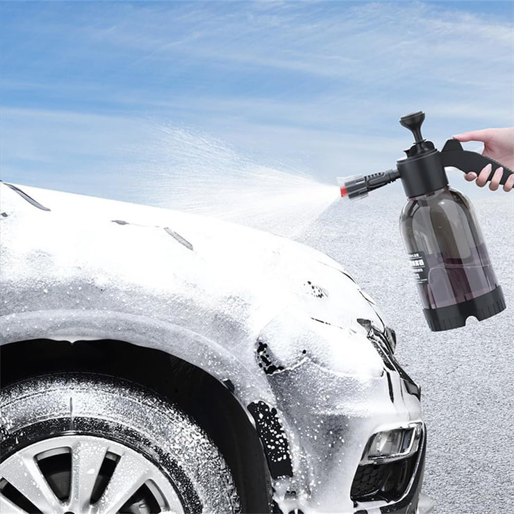 Snow Foam Pump Sprayer, 2L Car Foam Sprayer Hand Pump Spray Bottle, Corrosion-Resistant Atomizer Pump Action Pressure Sprayer for Cleaning Car Detailing Washing (Black with Scale)