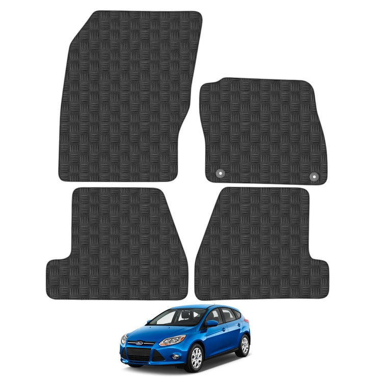 Car Mats for Ford Focus (2011-2014) [MK3] Tailored Fit Rubber Floor Mat Set Accessory Black Custom Fitted 4 Pieces with Clips - Anti-Slip Backing, Heavy Duty & Waterproof