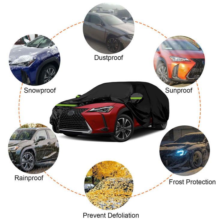 Waterproof Car Cover Replace for 2019-2024 Lexus UX250h UX300e UX 200, 6 Layers All Weather Full Car Covers with Zipper Door & Windproof Bands Outdoor Cover for Car Snow Rain Dust Protection