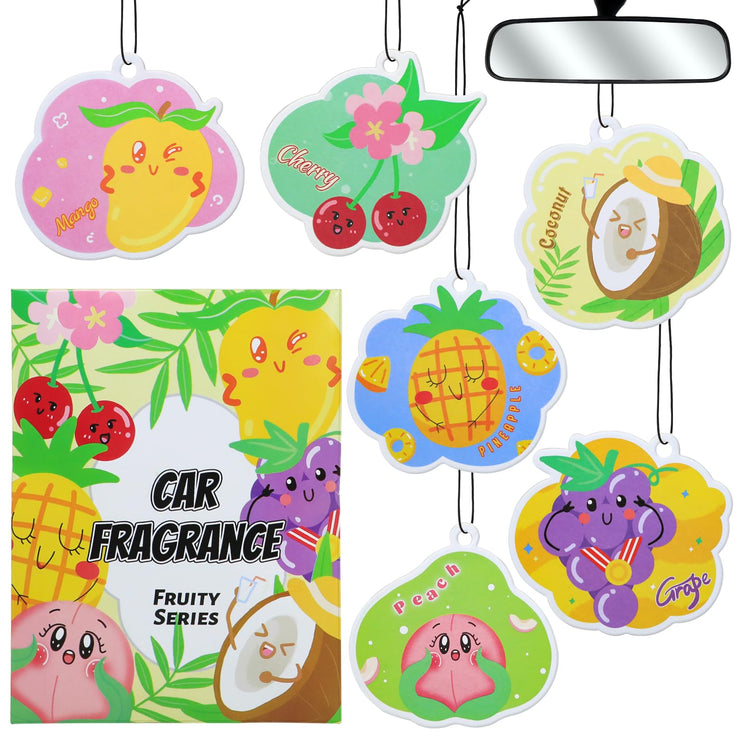 LASENTEUR Car Air Fresheners 6Pcs, Scented Cards for Car, Fruit Theme Design with Hanging Rope for Drawers, Closets, Wardrobe, Valentine&