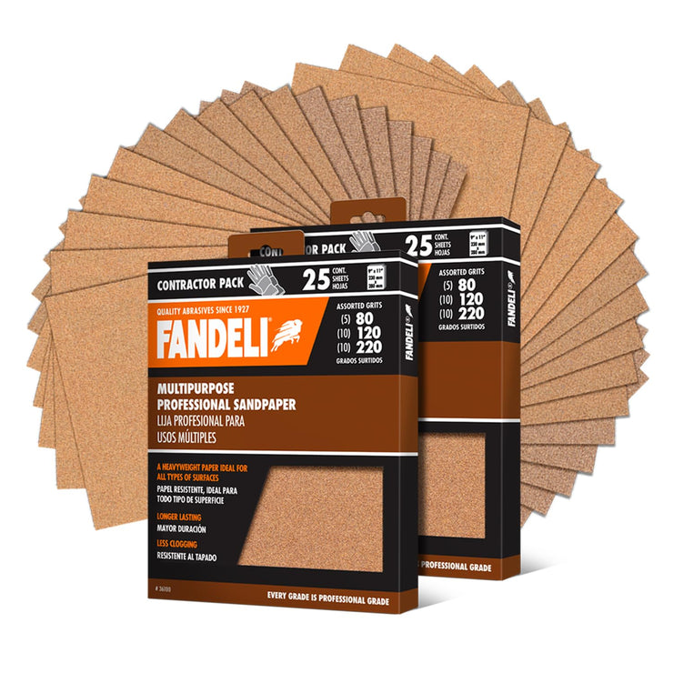 Fandeli | Multi-Purpose Sanding Paper | Assorted Grits (80,120,220) | 50 Sheets of 23 x 28 cm | Perfect for Sanding Metal and Sanding Wood | Hand Sanding | Orbital Sanders