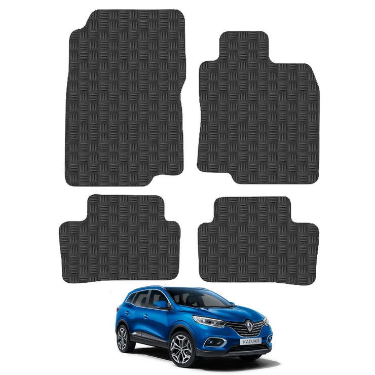 Car Mats for Renault Kadjar (2015-2022) Tailored Fit Rubber Floor Mat Set Accessory Black Custom Fitted 4 Pieces with Clips - Anti-Slip Backing, Heavy Duty & Waterproof