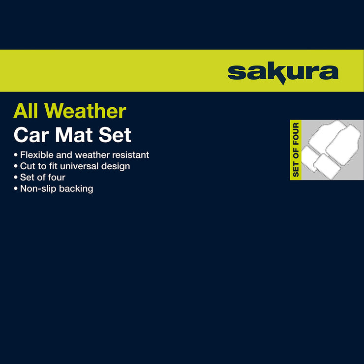 Sakura All-Weather Rubber Car Mats SS3601 - Set of 4, Anti-Slip Backing, Universal Fit, Embossed Trim-To-Fit Lines, Black