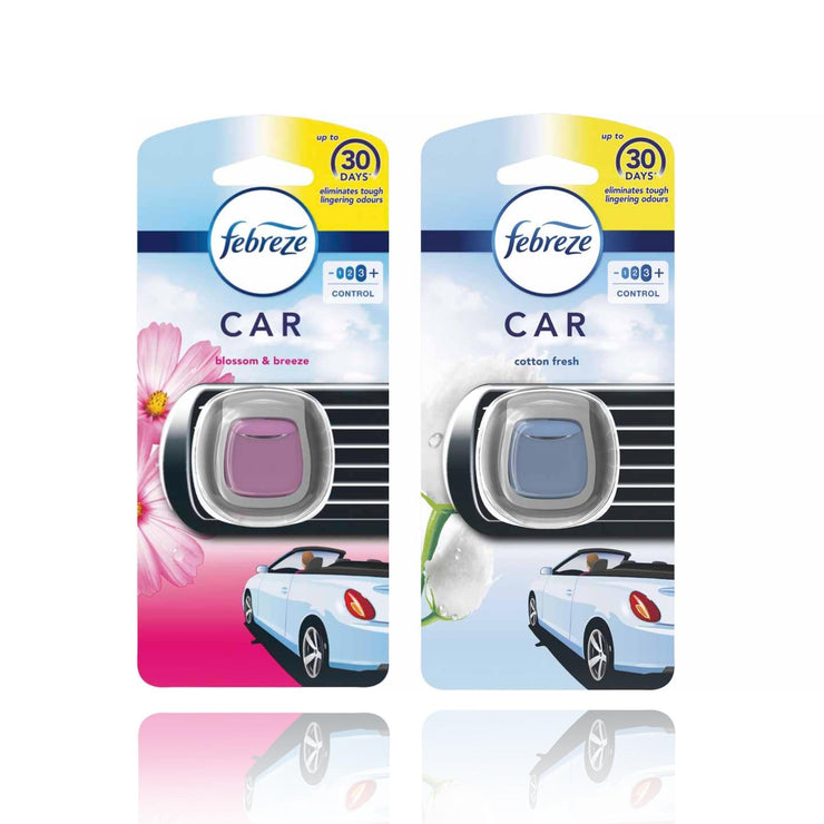 Clip on Car Air freshener Set of 2 Fragrances - Cotton Fresh (2ml) bundle with Blossom & Breeze (2ml)