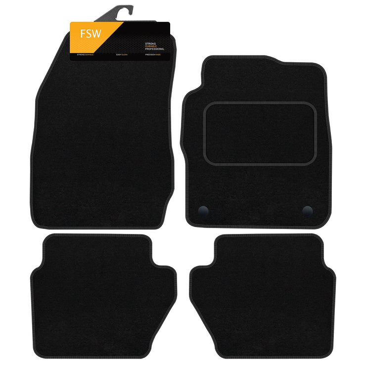 FSW - Tailored Mats - Fits FORD Ford Fiesta 2011-2017 MK7 - Black Carpet - Anti Slip Mat - Non Slip Car Floor Mat, Fitted With Clips & Granulated Backing - 4 Pc Floor Mat - 2 Clips