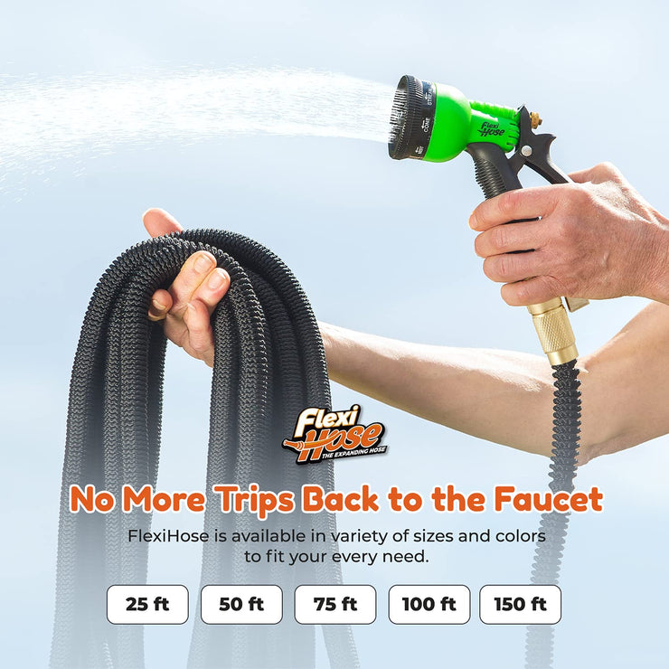 Flexi Hose Upgraded Expandable Garden Hose Pipe Including 8 Function Spray Gun Nozzle - Extra Strength with 2 cm Solid Brass Fittings - No-Kink Flexible Garden Hoses (Orange/Black 15 Metres)