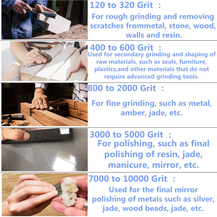 FEIHU-Ultra Fine 17 Sheet Wet Dry Sandpaper,120 to 3000/5000 / 7000/8000/10000 Assorted Grit Sandpaper.9X3.6 Inches for Automotive Sanding High grit Sandpaper (17-Sheet Sand Paper)