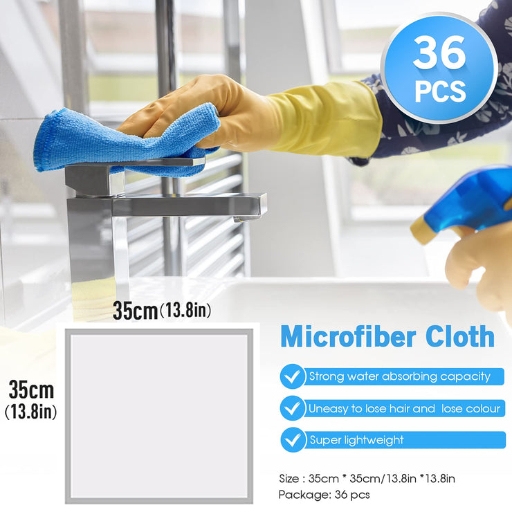 Myiosus Microfibre Cloth Pack of 36, Reusable Microfibre Cloths Towels 35 x 35 cm, Super Absorbent and Lint Free Microfiber Cleaning Rags for Home, Kitchen, Car, Windows