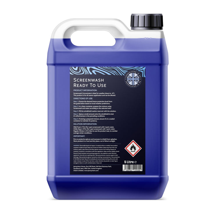 Jennychem Ready Mixed Screenwash Windscreen Fluid 4x5L. All Seasons with -6°C Antifreeze Windscreen Wash Protection. Screenwash Ready To Use Car Windscreen Wash with Streak Free Finish