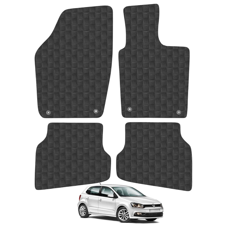 Car Mats for VW Polo (2009-2017) Tailored Fit Rubber Floor Mat Set Accessory Black Custom Fitted 4 Pieces with Clips - Anti-Slip Backing, Heavy Duty & Waterproof