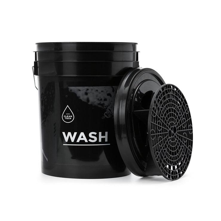 CLEANTECH CO Car Wash Bucket 20L (4.4 UK gal) with Insert Grit Traps & Lid – Ideal for On-the-Go & Detailing - WASH - black