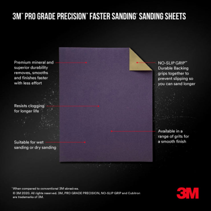 3M Pro Grade Precision Faster Sanding Sanding Sheets 150 grit Medium, 26150TRI-3, 22.8 cm x 27.9 cm, 3/Pack