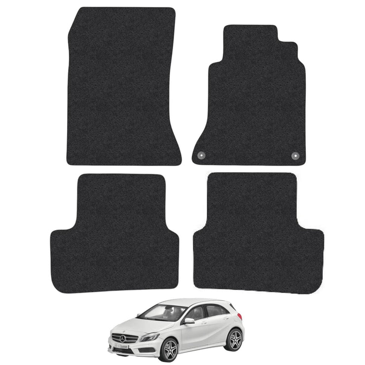 Car Mats for Mercedes A-Class (2012-2018) [W176] Tailored Fit Carpet Floor Mat Set Accessory Black Custom Fitted 4 Pieces with Clips - Anti-Slip Backing & Black Trim Edging