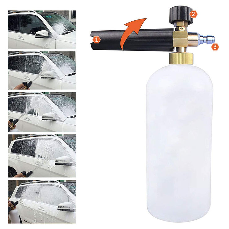 Pressure Washer Foam Cannon, 1L Adjustable 1/4" Quick Release Snow Foam Lance Gun Soap Dispenser Bottle with 5Pcs Pressure Washer Spray Nozzle Tips for Car Washing, Yard Cleaning