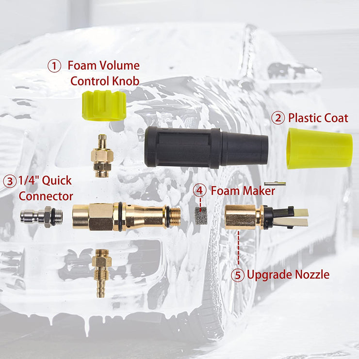 M MINGLE High Pressure Washer Gun Snow Foam Lance, 4000 PSI Cannon Foam Blaster Power Washer with 1/4" Quick Connector, Car Wash Foam Cannon Kit with 5 Pressure Washer Nozzle Tips, 1 Liter