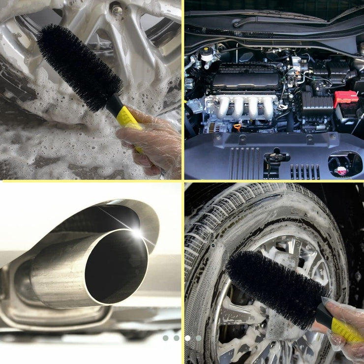 Tradeals Wheel Brush Alloy Wheel Brush Durable Non-Scratch Cone Brush For Car Motorcycle Cleaning Shine Car Wash Brush Wheel and Steel Rim Wheel Cleaner Kit, Black