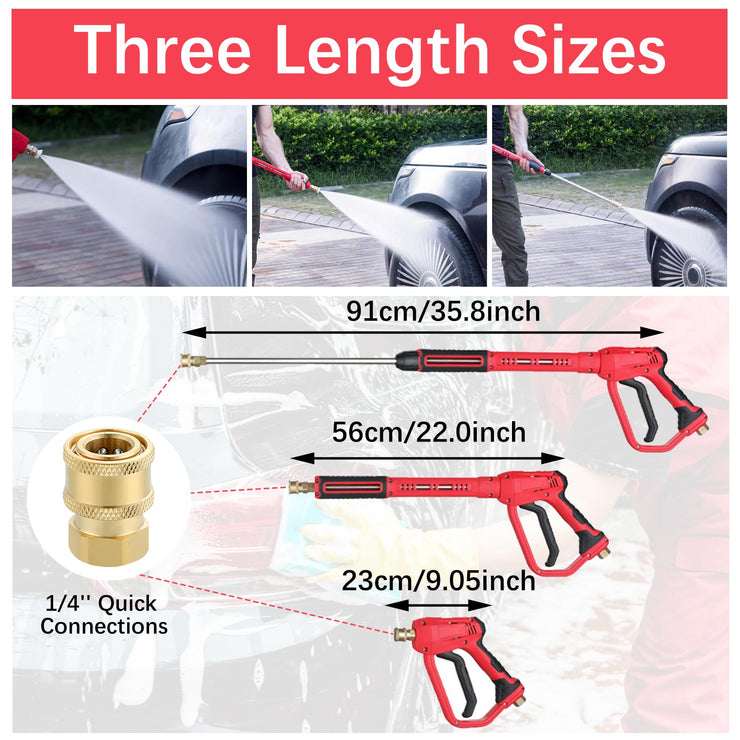 Pressure Washer Long Gun, with Replacement Wand Extension, 5 Nozzle Tips, M22 Fitting and Quick Connector, for Cleaning Cars，Walls and Windows