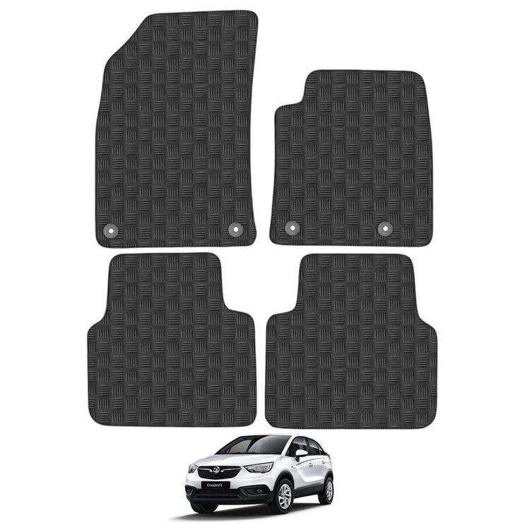 Car Mats for Vauxhall Crossland X (2017+) Tailored Fit Rubber Floor Mat Set Accessory Black Custom Fitted 4 Pieces with Clips - Anti-Slip Backing, Heavy Duty & Waterproof