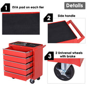 DURHAND Professional 5 Drawer Roller Tool Cabinet Storage Box Workshop Chest Garage 4 Smooth Wheels Wheeling Trolley w/Handle - Red