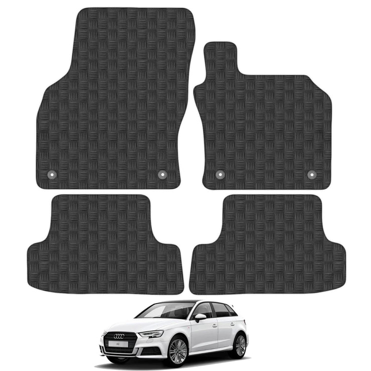 Car Mats for Audi A3 (2012-2020) Tailored Fit Rubber Floor Mat Set Accessory Black Custom Fitted 4 Pieces - Anti-Slip Backing & Black Trim Edging