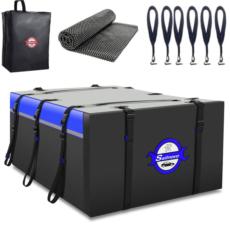 Sailnovo Roof Box Bag 20 Cubic Waterproof Soft-Shell Car Roof Box with Anti-Slip Mat, 6 Door Hooks & PVC Roof Bag Luggage Storage for Top of Vehicle with/without Roof Bars/Rack/Rail(Blue)