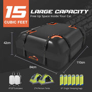 Car Roof Bag, PVC 15 Cubic Feet Waterproof Cargo Carrier Luggage Box with Anti-Slip Mat + Lock + 6 Door Hooks, Suitable for All Vehicles with/without Luggage Rack