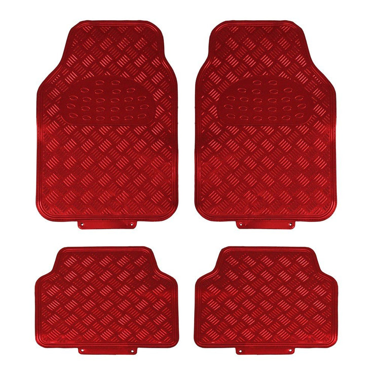 JVL Titan Car Mat Set Metallic Design with Rubber Backing, Red