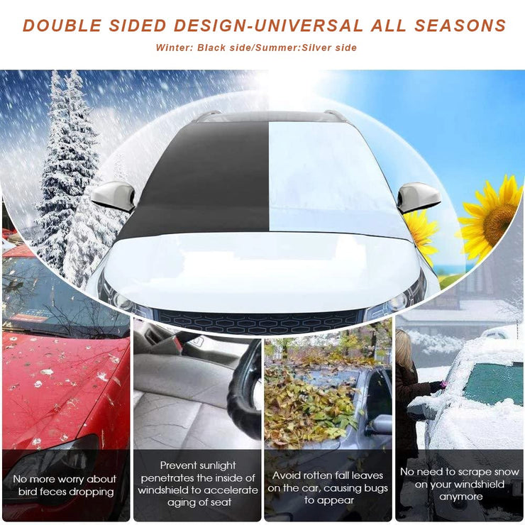 Car Windshield Cover,Car Windscreen Cover,Snow Cover,Car Front Windshield Frost Cover with Elastic Hooks,Frost Guard Protector for Winter Summer,Windscreen Sun Shade,Foldable Waterproof Ice Cover