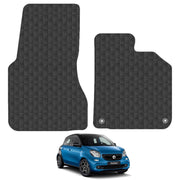 Car Mats for Smart ForTwo 2014 Onwards Tailored Fit Rubber Floor Mat Set Accessory Black Custom Fitted 2 Pieces with Clips - Anti-Slip Backing, Heavy Duty & Waterproof