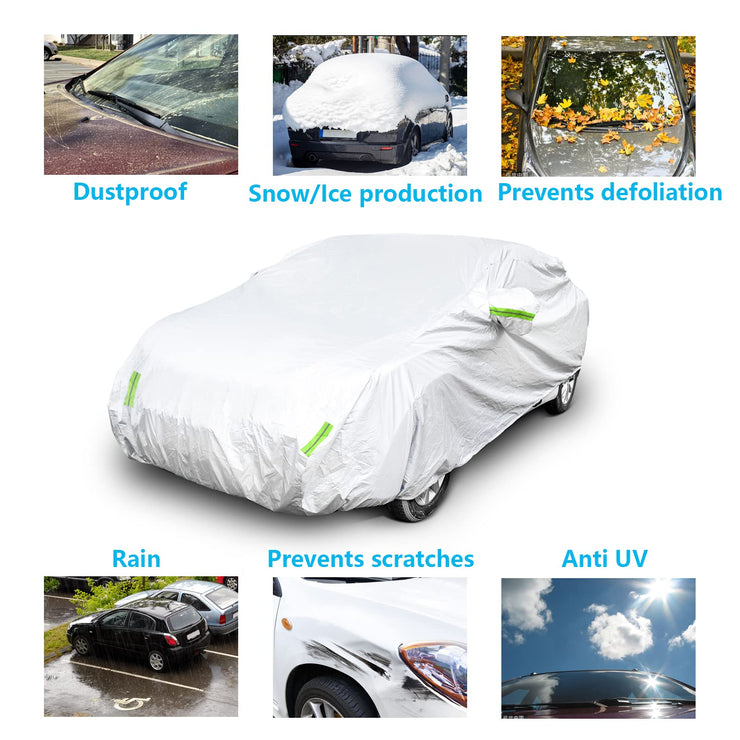 Haipky Universal Car Cover 190T Full Waterproof Breathable Scratch Rain Snow Heat Resistant with Mirror Pocket & Reflective Strips (For Sedan 137 to 157 inch)