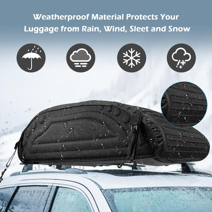 TANGZON 14 Cubic Feet Car Roof Box, 400L Foldable Car Top Roofbag with Storage Bag, 4 Reinforced Straps & Anti-Slip Bottom, Waterproof Hard Rooftop Cargo Carrier Storage Box for Tents Luggage