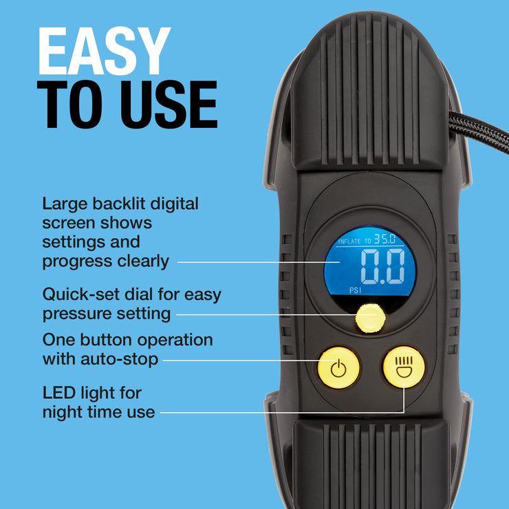 Ring RAC830 Heavy Duty Rapid Tyre Inflator - Digital Preset, Auto-Stop, SUV, Caravan - 12V, Adaptor Set, Storage Case