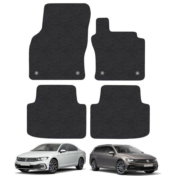 Car Mats for VW Passat (2015-2022) Tailored Fit Carpet Floor Mat Set Accessory Black Fully Custom Fitted 4 Pieces - Anti-Slip Backing & Black Trim Edging