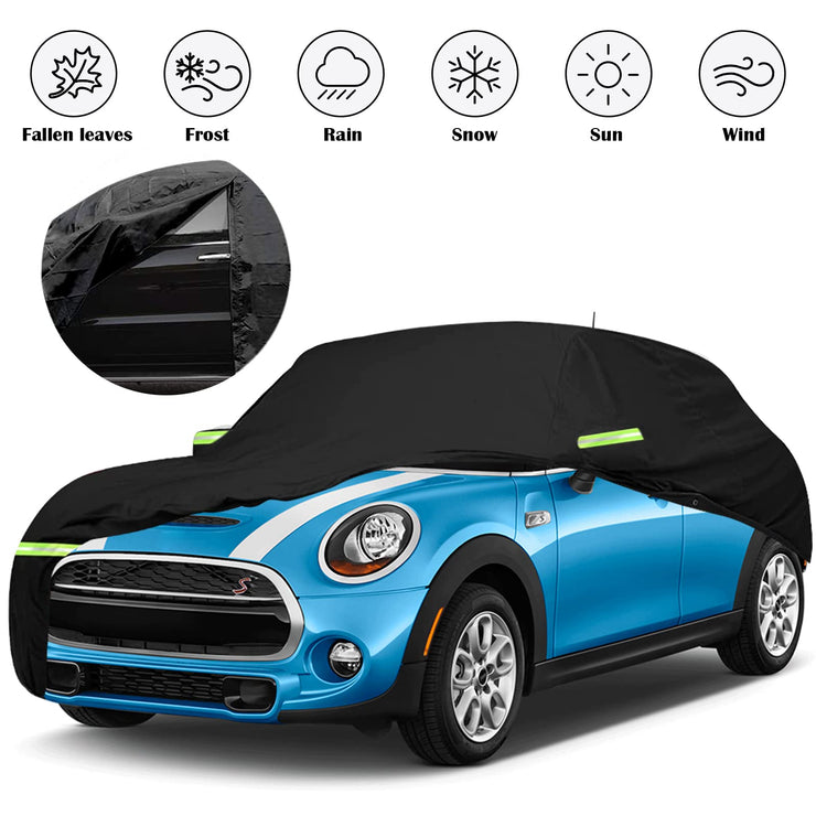 Full Car Cover Compatible with Mini Cooper 2002-2021, All Weather Protection Outdoor Cover Waterproof Breathable Sun Rain Dust with Zip (3 Door-151 * 68 * 56.5 inch)