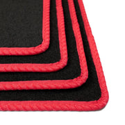 DB Bespoke - Tailored Car Mats - Compatible with Vauxhall Corsa E 2014-2019 - Black Carpet - Non-Slip Carpet Mat - 4 pc Complete Car Floor Mats with No clips - Black with Red Trim