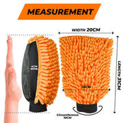 Towelogy® X069 Premium Microfibre Car Wash Mitt Scratch Free Noodle Chenille Large Size DUAL Sided Mitt & Sponge 31x20cm (Orange, 1)