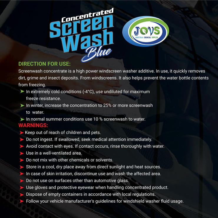 Jovs Screenwash 2x 5 Litre - Screen Wash for Cars, Windscreen - Concentrate & Effective to -4°C - Car Screen Washer Fluid & Windscreen Cleaner.