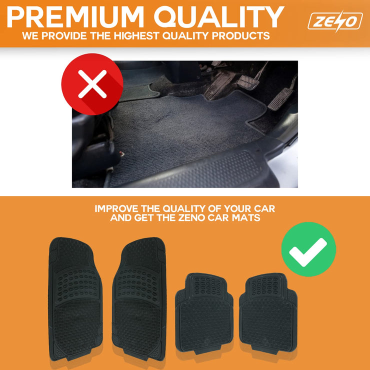 ZENO Universal Rubber Car Mats - 4 Piece (Front + Rear) | Non-Slip Car Floor Mat | Heavy Duty Car Floor Mat for Cars SUV Truck and Vans | Water Proof & Easy To Clean