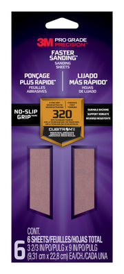 3M Pro Grade Precision Faster Sanding Sanding Sheets 320 grit Extra Fine, 127320TRI-6, 9,31 cm x 22,8 cm, 6/Pack, Grey, Large