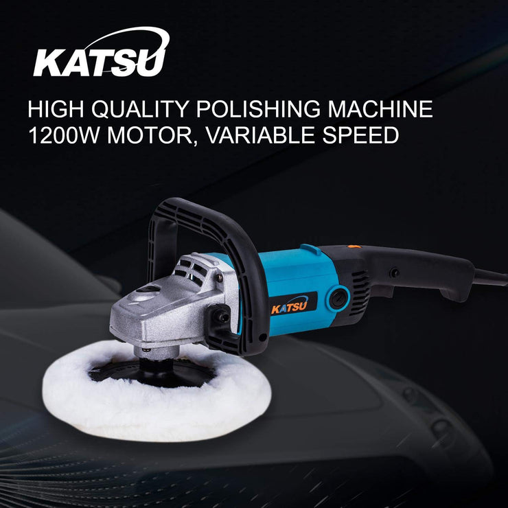 KATSU Car Polisher 1200W 150mm 180mm with 20PCs Polishing Sponge Set and Tool Bag, 6 Variable Speeds Electric Car Buffer Polishing Waxing Machine, Car Detailing Kit 101327S