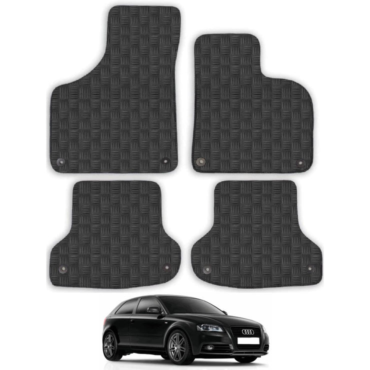 Car Mats For Audi A3 (2003-2013) Tailored Fit Black Rubber Floor Set 4 Pieces Anti-Slip, Heavy-Duty & Waterproof